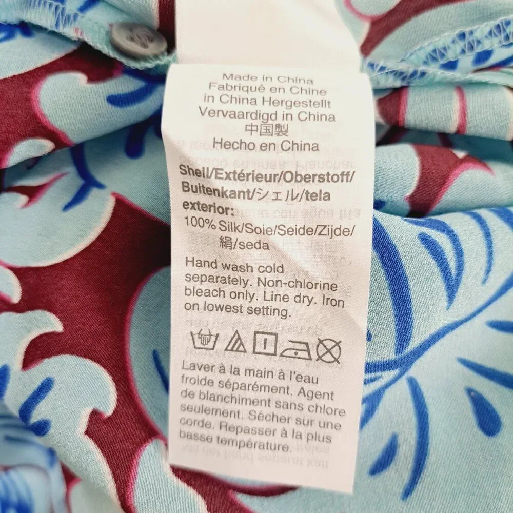 J.Crew Women's Printed Blue Silk Long Sleeves Tunic Top Side Slit Sz Small